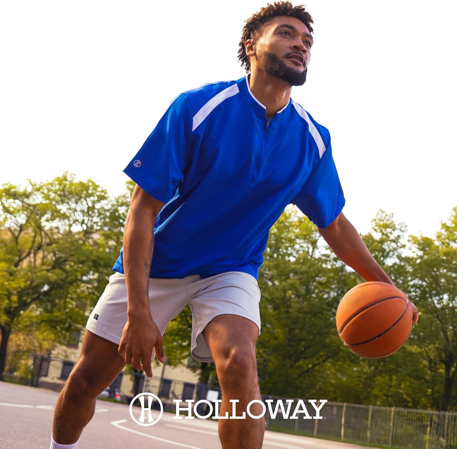 imageHolloway Clubhouse Short Sleeve Pullover Cage Jacket Stretch Mesh Quarter Zip Low Profile CollarBlackOrange