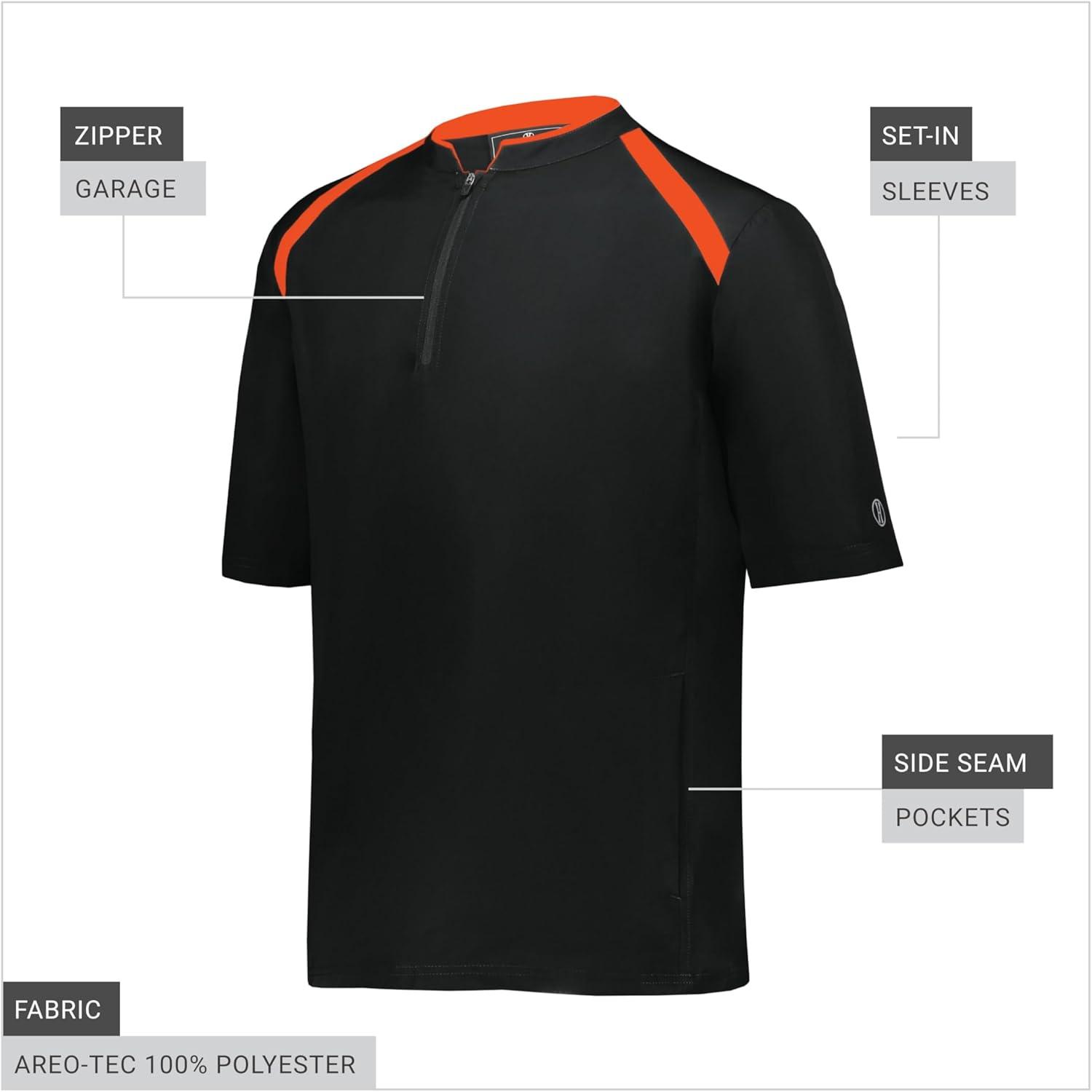 imageHolloway Clubhouse Short Sleeve Pullover Cage Jacket Stretch Mesh Quarter Zip Low Profile CollarBlackOrange