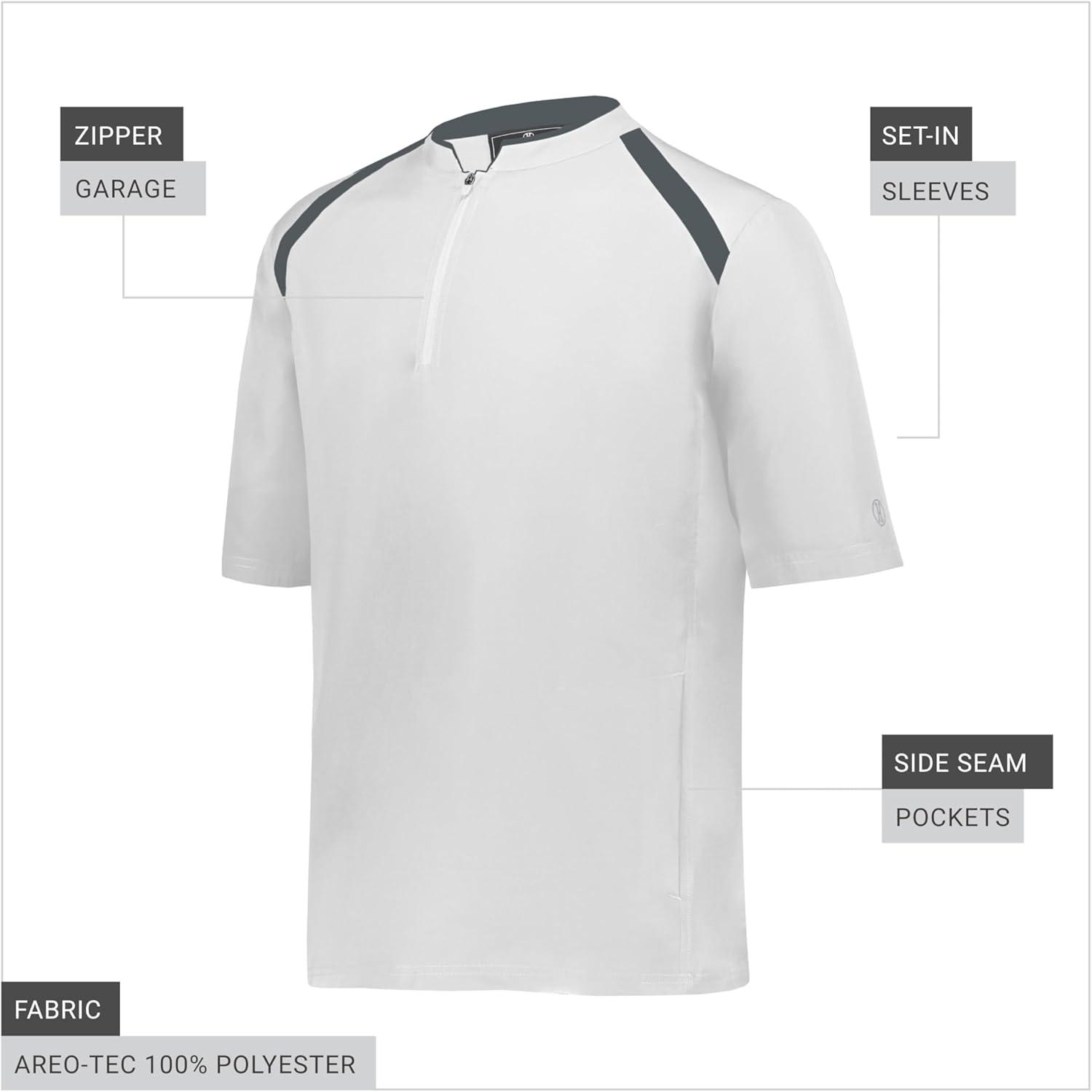 imageHolloway Clubhouse Short Sleeve Pullover Cage Jacket Stretch Mesh Quarter Zip Low Profile CollarWhiteGraphite