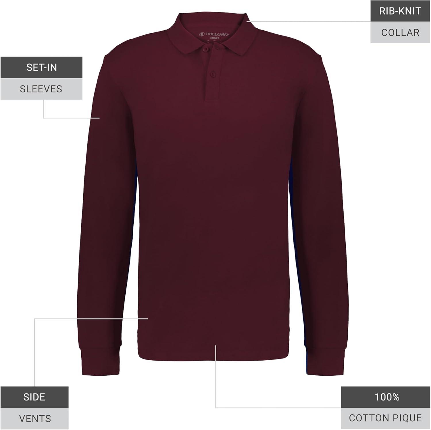 imageHolloway Mens Core Cotton Long Sleeve PoloMaroon