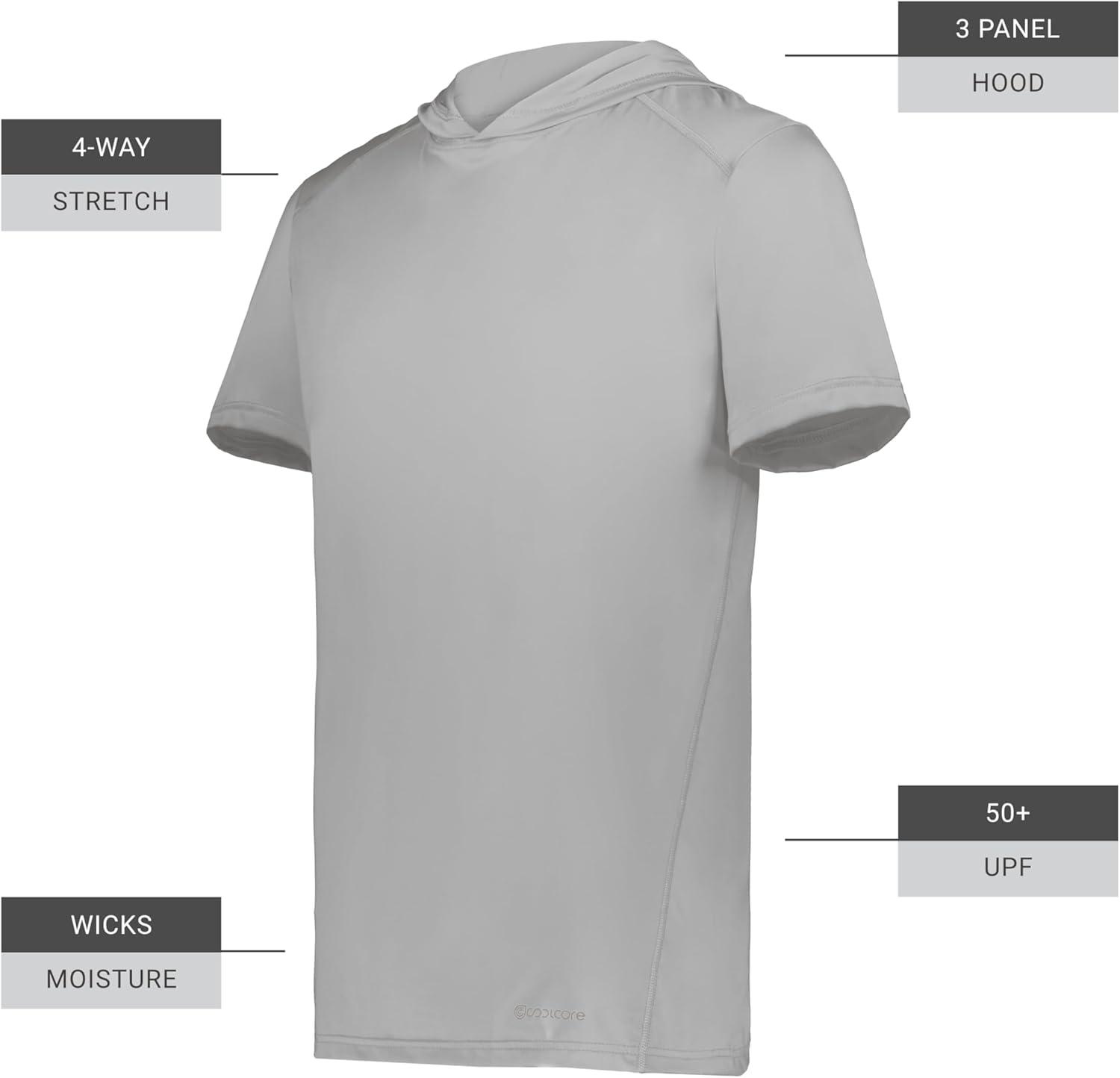 imageHolloway Mens Powered by Coolcore Short Sleeve Athleticfit Gym Hoodie with 4Way Stretch and Cooling FabricAthletic Grey