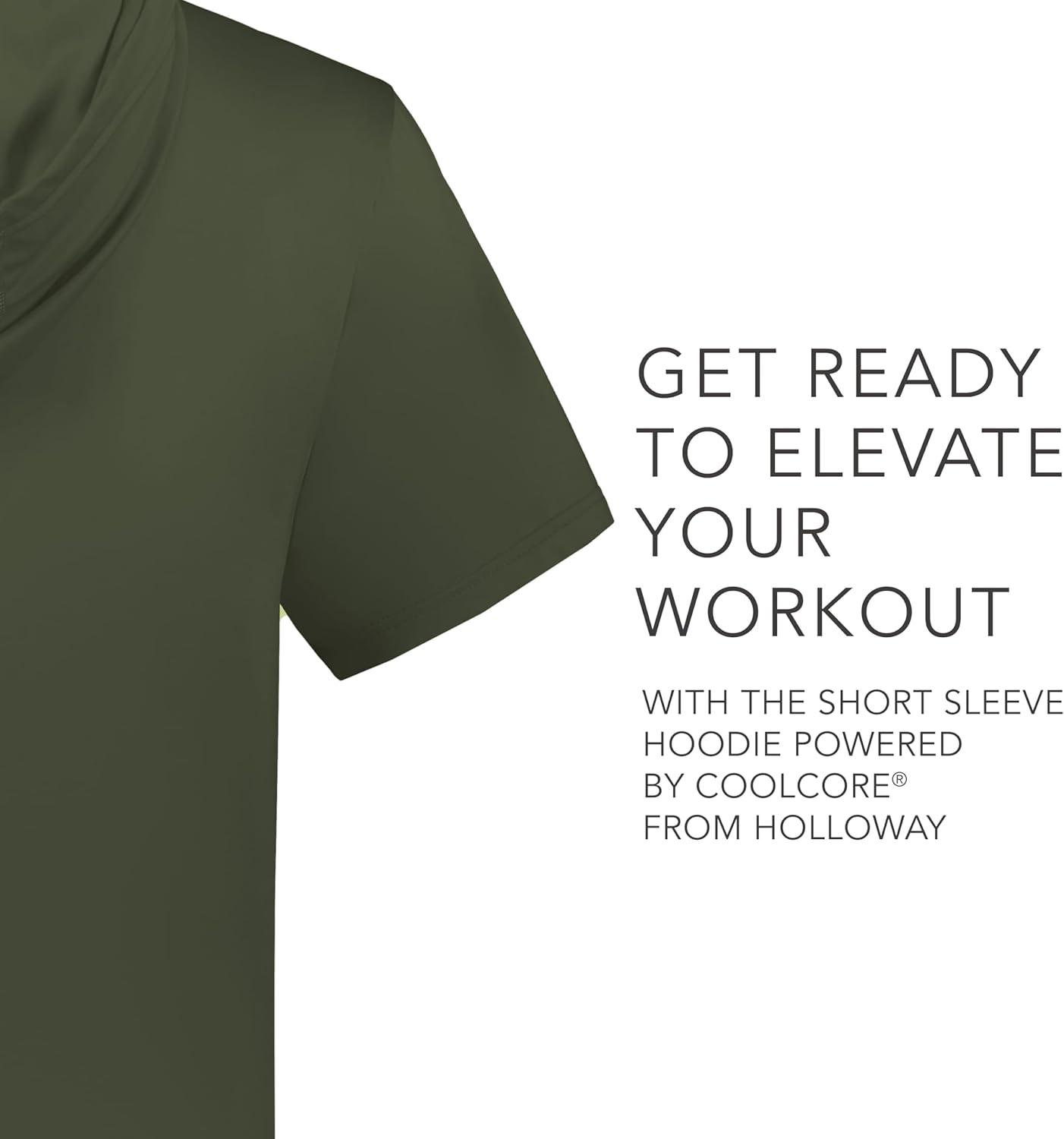imageHolloway Mens Powered by Coolcore Short Sleeve Athleticfit Gym Hoodie with 4Way Stretch and Cooling FabricOlive