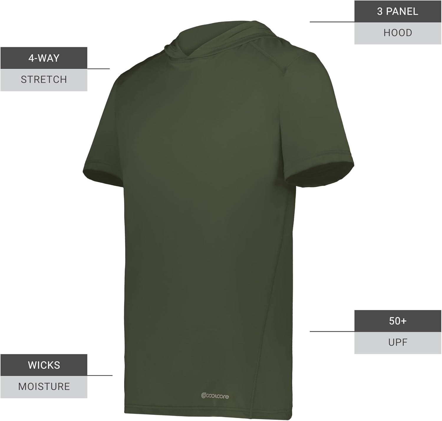 imageHolloway Mens Powered by Coolcore Short Sleeve Athleticfit Gym Hoodie with 4Way Stretch and Cooling FabricOlive