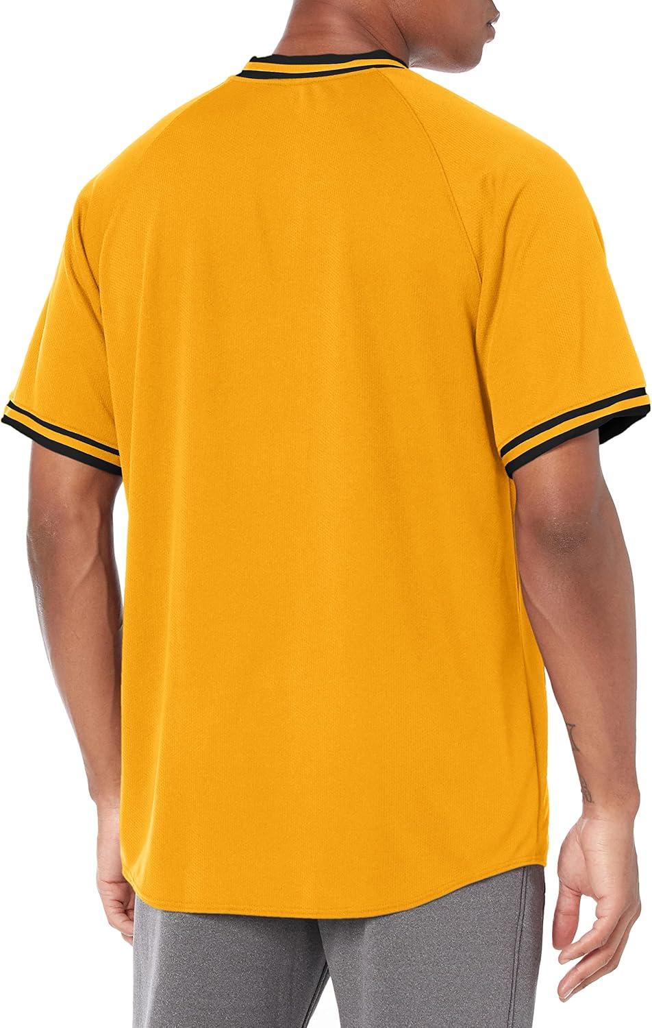 imageHolloway Retro VNeck Mens Baseball JerseyLight Gold Black