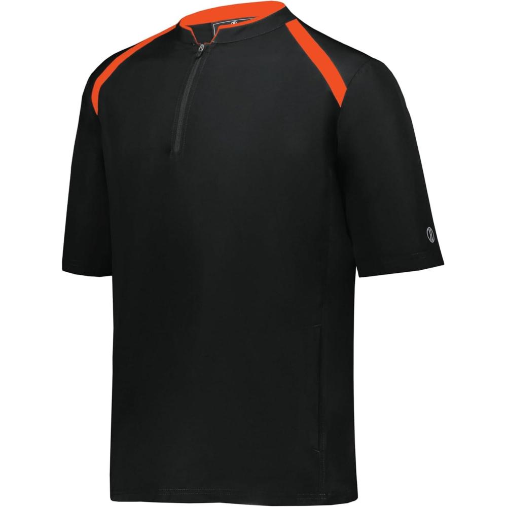 imageHolloway Clubhouse Short Sleeve Pullover Cage Jacket Stretch Mesh Quarter Zip Low Profile CollarBlackOrange