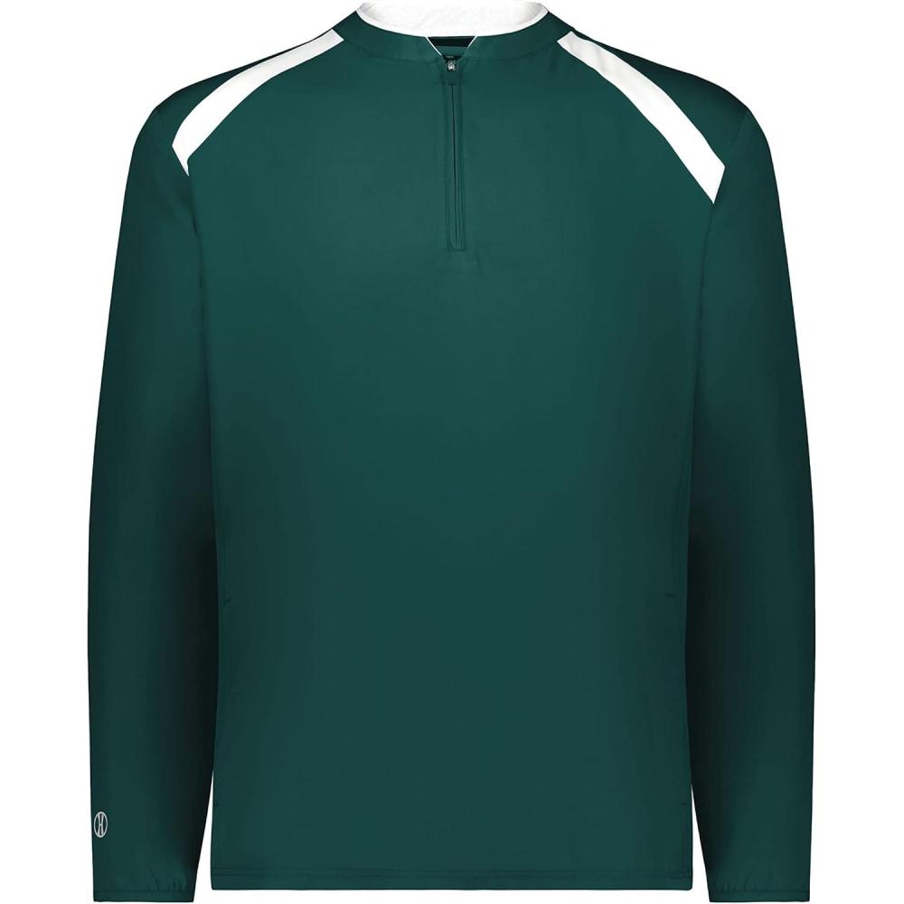 imageHolloway Mens Clubhouse Pullover Cage Jacket  Quarter Zip  Stylish Long Sleeves  Ultimate ComfortDark GreenWhite