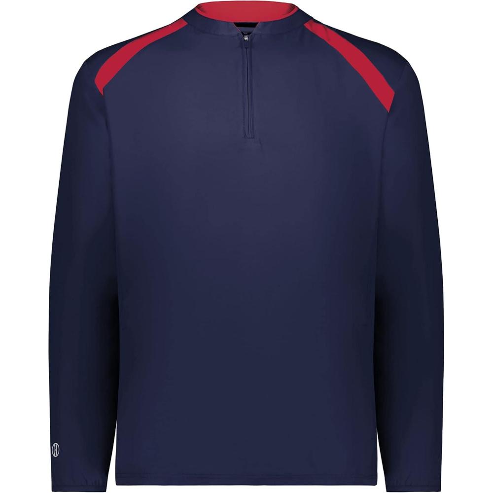 imageHolloway Mens Clubhouse Pullover Cage Jacket  Quarter Zip  Stylish Long Sleeves  Ultimate ComfortNavyScarlet