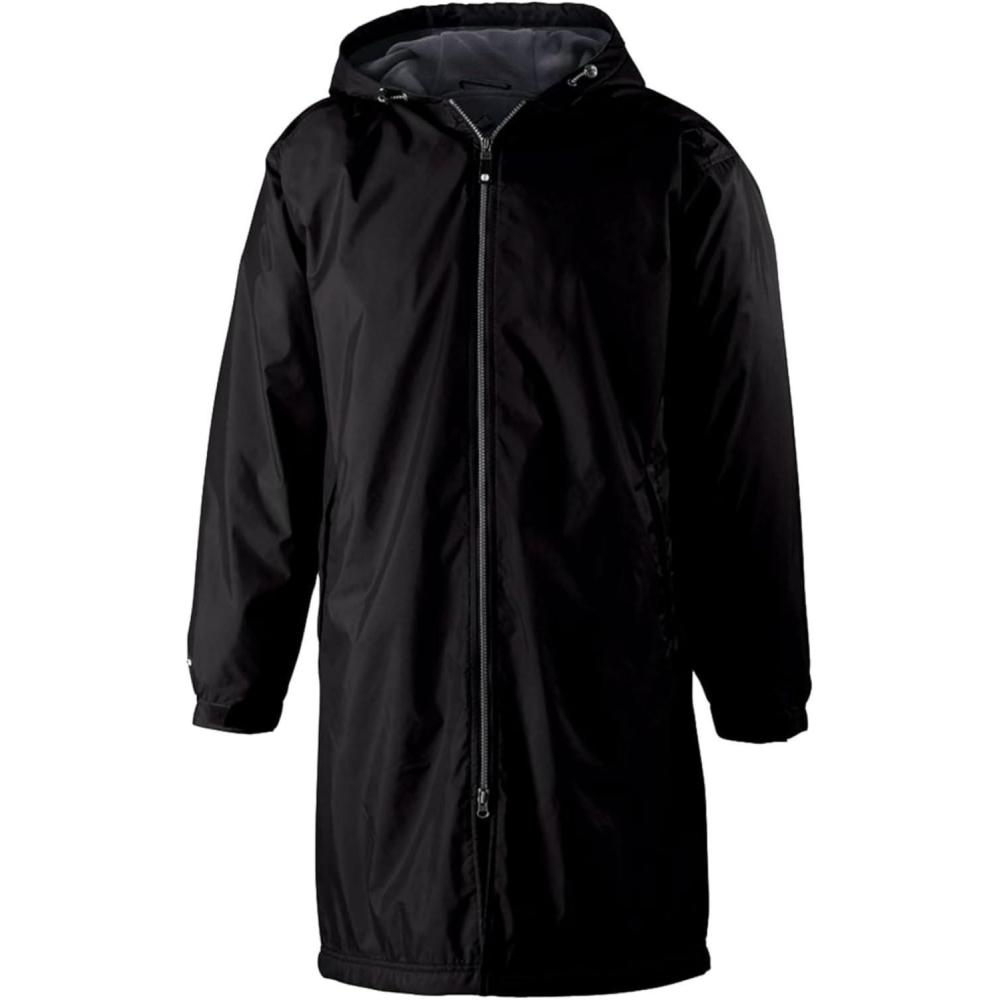 imageHolloway Mens Conquest KneeLength Jacket  WarmUp WindWaterResistant Outerwear Hooded ampamp Adjustable FitBlack