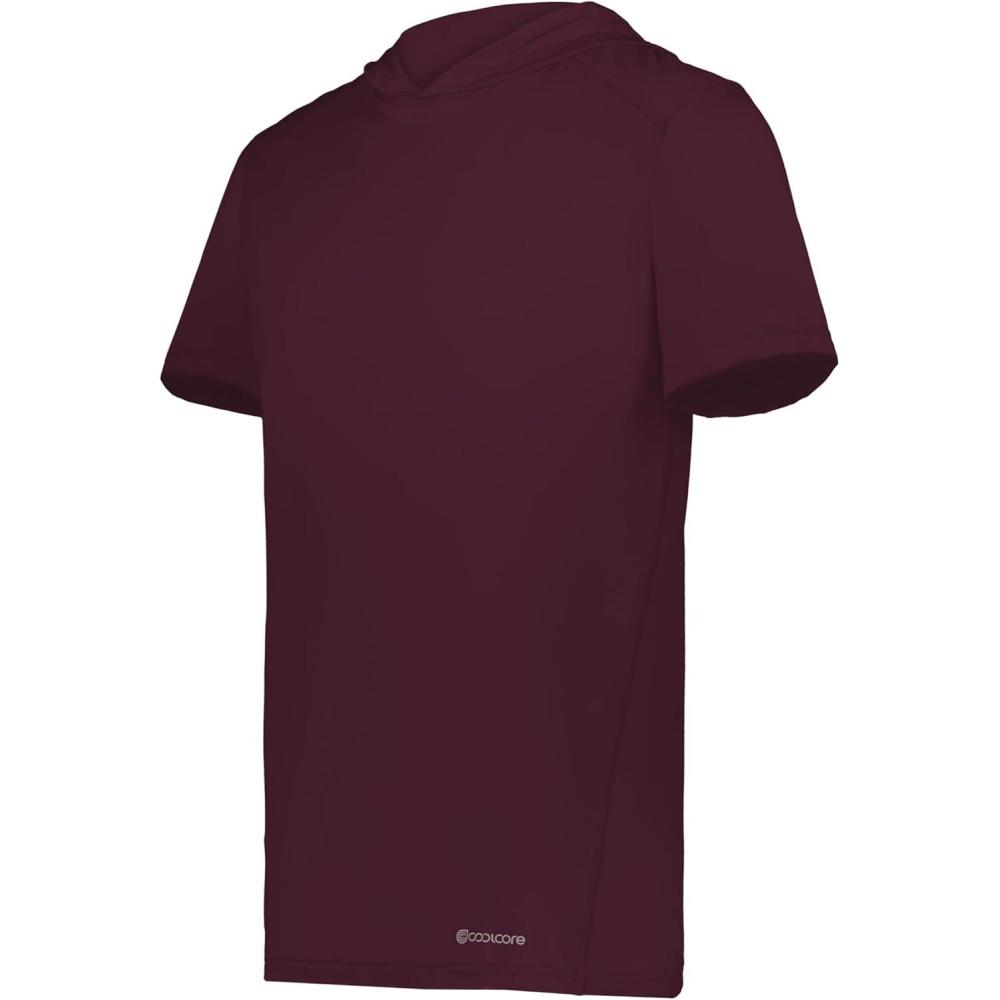 imageHolloway Mens Powered by Coolcore Short Sleeve Athleticfit Gym Hoodie with 4Way Stretch and Cooling FabricMaroon