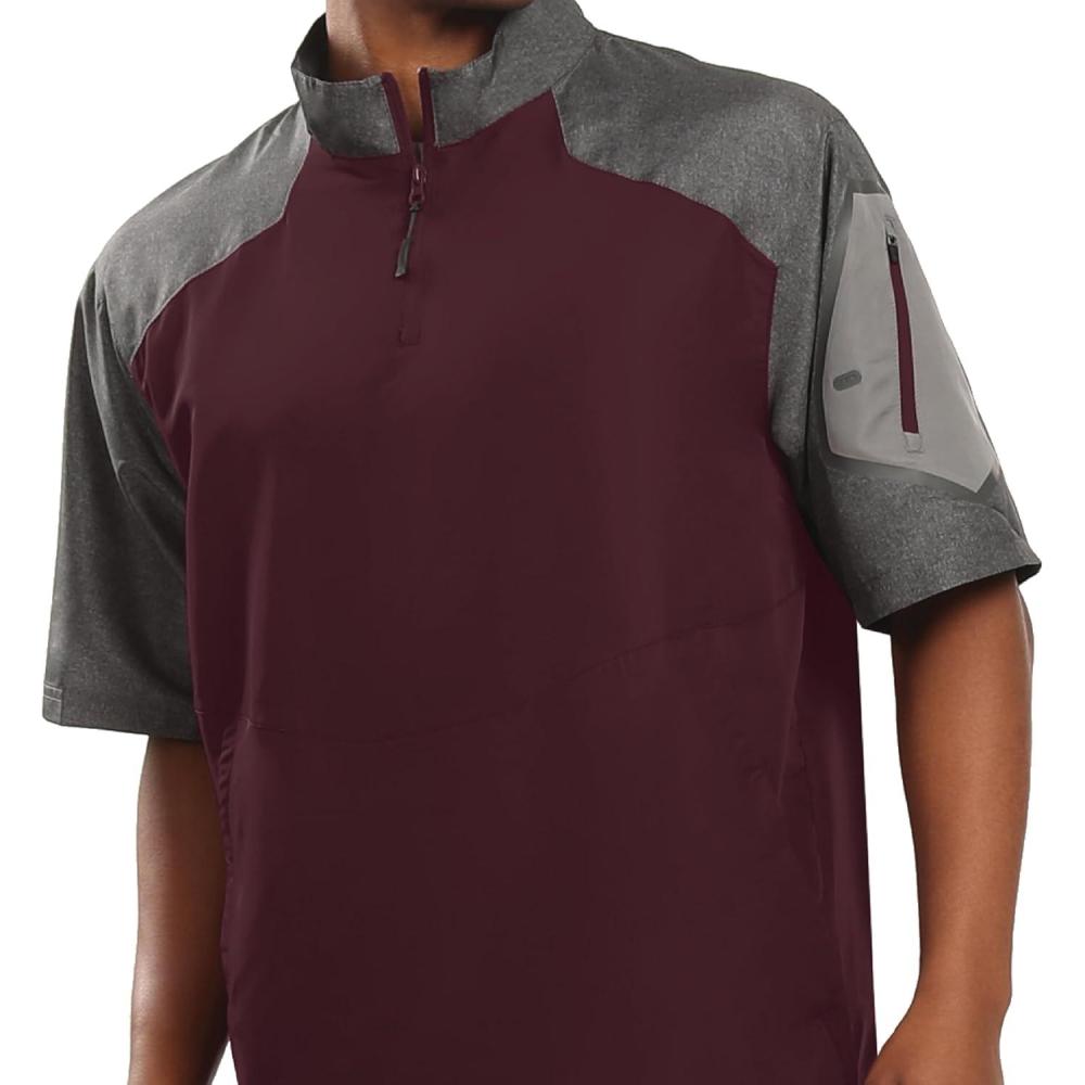 imageHolloway Raider Pullover Cage Jacket  WeatherResistant Quarter Zip Athletic Wear with Sleeve PocketCarbon PrintMaroon