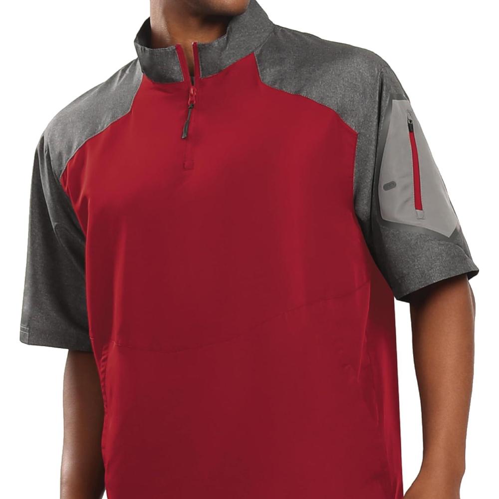 imageHolloway Raider Pullover Cage Jacket WeatherResistant Quarter Zip Athletic Wear with Sleeve PocketScarlet