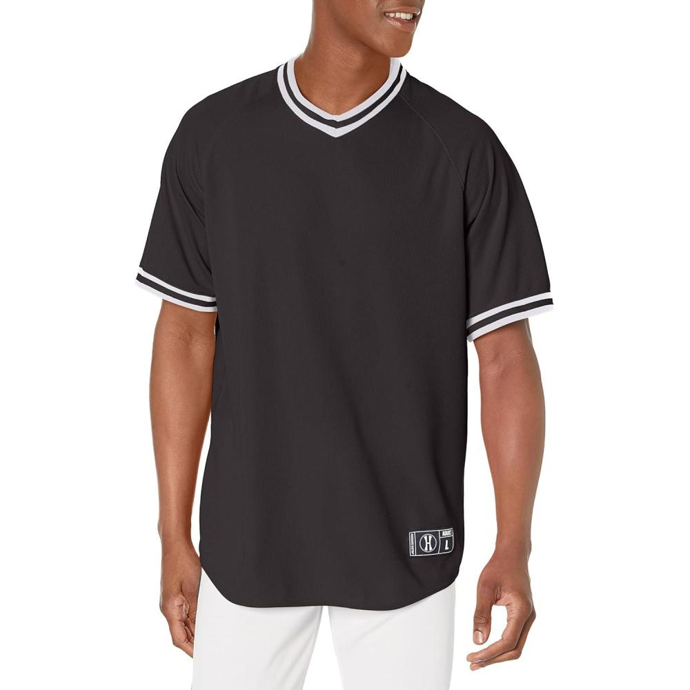 imageHolloway Retro VNeck Mens Baseball JerseyBlack White