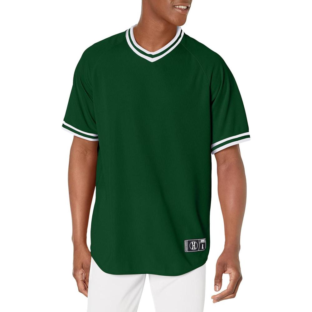 imageHolloway Retro VNeck Mens Baseball JerseyForest Green White