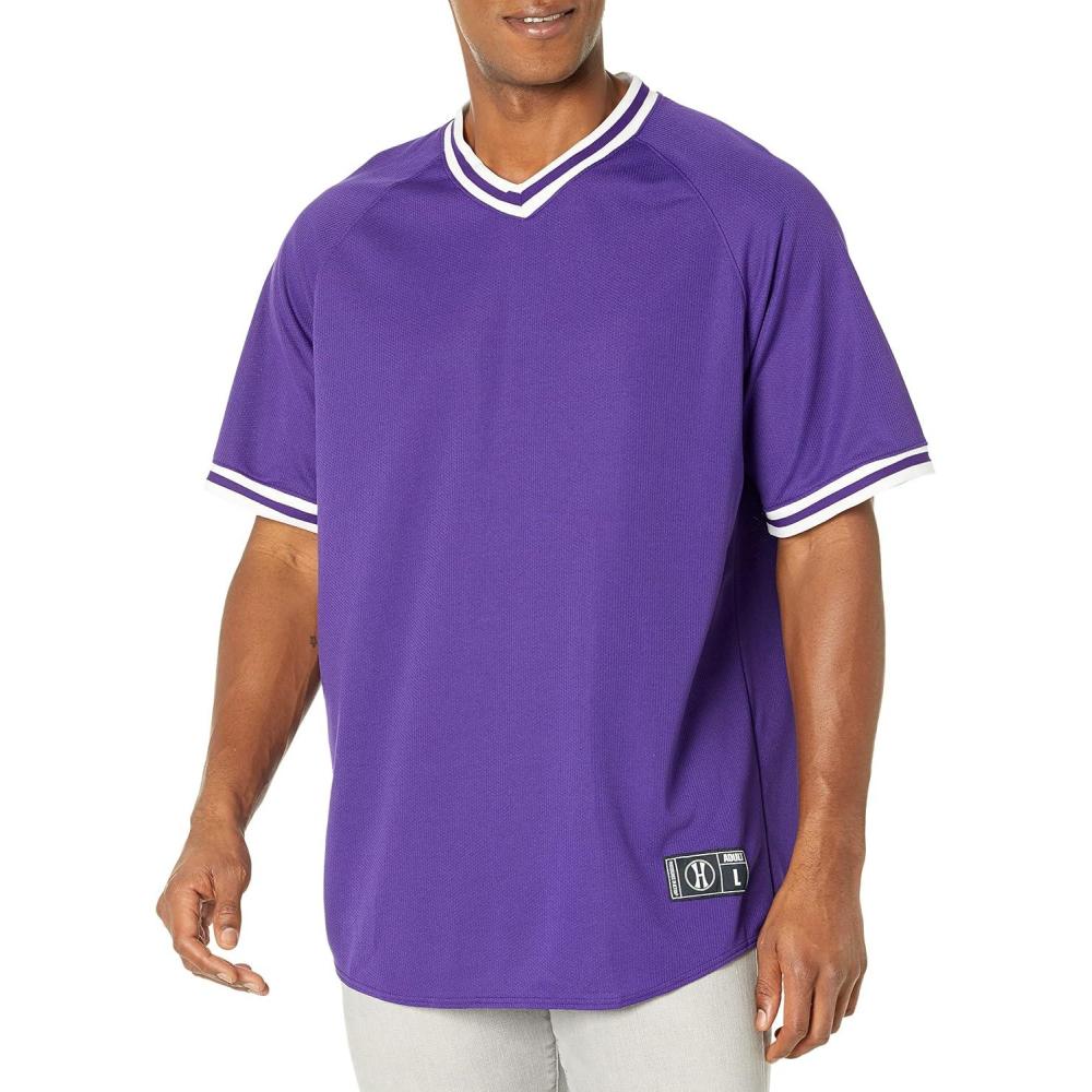 imageHolloway Retro VNeck Mens Baseball JerseyPurple White