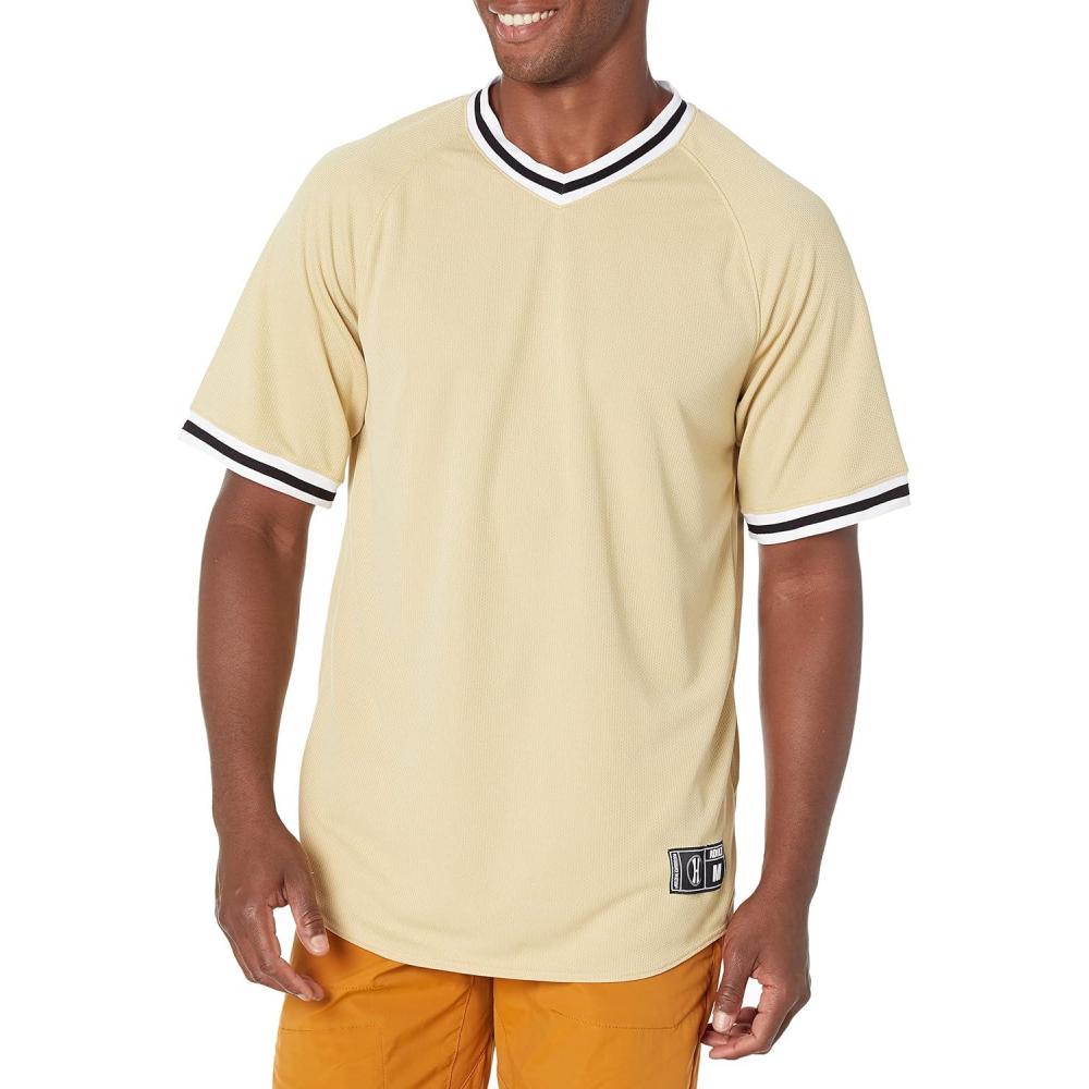 imageHolloway Retro VNeck Mens Baseball JerseyVegas Gold White Black