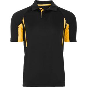 Holloway Avenger Golf Shirts for Men, Tag-Free Athletic Short Sleeve Polo(Black | Light Gold)