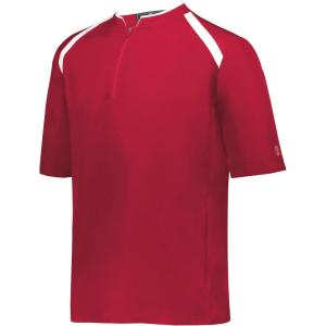 Holloway Clubhouse Short Sleeve Pullover Cage Jacket – Stretch Mesh, Quarter Zip, Low Profile Collar(Scarletrlet/White)