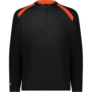 Holloway Men’s Clubhouse Pullover Cage Jacket – Quarter Zip – Stylish Long Sleeves – Ultimate Comfort(Black/Orange)