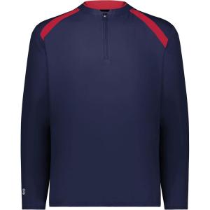 Holloway Men’s Clubhouse Pullover Cage Jacket – Quarter Zip – Stylish Long Sleeves – Ultimate Comfort(Navy/Scarlet)