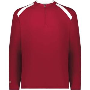 Holloway Men’s Clubhouse Pullover Cage Jacket – Quarter Zip – Stylish Long Sleeves – Ultimate Comfort(Scarlet/White)