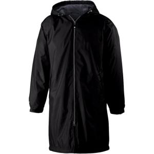 Holloway Men’s Conquest Knee-Length Jacket – Warm-Up Wind/Water-Resistant Outerwear, Hooded & Adjustable Fit(Black)