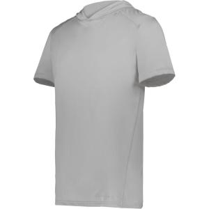 Holloway Men’s Powered by Coolcore Short Sleeve Athletic-fit Gym Hoodie with 4-Way Stretch and Cooling Fabric(Athletic Grey)