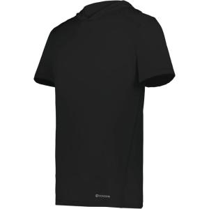 Holloway Men’s Powered by Coolcore Short Sleeve Athletic-fit Gym Hoodie with 4-Way Stretch and Cooling Fabric(Black)