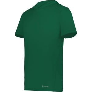 Holloway Men’s Powered by Coolcore Short Sleeve Athletic-fit Gym Hoodie with 4-Way Stretch and Cooling Fabric(Dark Green)