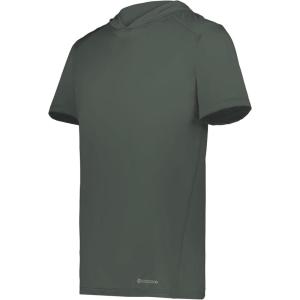 Holloway Men’s Powered by Coolcore Short Sleeve Athletic-fit Gym Hoodie with 4-Way Stretch and Cooling Fabric(Iron)