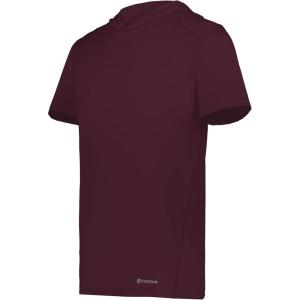 Holloway Men’s Powered by Coolcore Short Sleeve Athletic-fit Gym Hoodie with 4-Way Stretch and Cooling Fabric(Maroon)