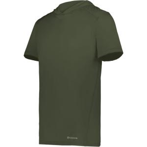 Holloway Men’s Powered by Coolcore Short Sleeve Athletic-fit Gym Hoodie with 4-Way Stretch and Cooling Fabric(Olive)