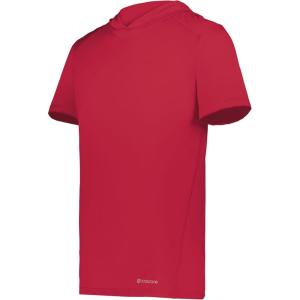 Holloway Men’s Powered by Coolcore Short Sleeve Athletic-fit Gym Hoodie with 4-Way Stretch and Cooling Fabric(Scarlet)