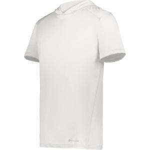Holloway Men’s Powered by Coolcore Short Sleeve Athletic-fit Gym Hoodie with 4-Way Stretch and Cooling Fabric(White)
