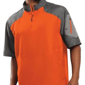 Holloway Raider Pullover Cage Jacket – Weather-Resistant Quarter Zip Athletic Wear with Sleeve Pocket(Carbon Print/Orange)
