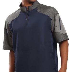 Holloway Raider Pullover Cage Jacket – Weather-Resistant Quarter Zip Athletic Wear with Sleeve Pocket(Carbon Prt/ Navy)