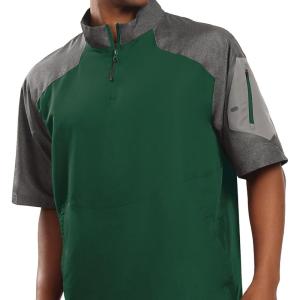 Holloway Raider Pullover Cage Jacket – Weather-Resistant Quarter Zip Athletic Wear with Sleeve Pocket(Forest Green)