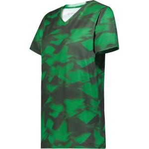 Holloway Women’s Ladies Stock Cotton-Touch Poly Tee(Dark Green Glacier Print)