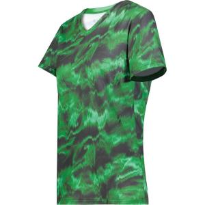 Holloway Women’s Ladies Stock Cotton-Touch Poly Tee(Dark Green Shockwave Print)