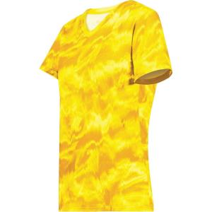 Holloway Women’s Ladies Stock Cotton-Touch Poly Tee(Gold Shockwave Print)