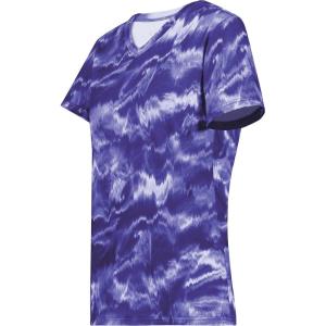 Holloway Women’s Ladies Stock Cotton-Touch Poly Tee(Purple Shockwave Print)