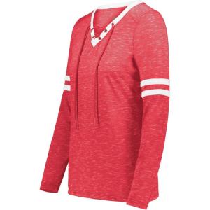 Holloway Women’s Ladies Monterey Long Sleeve Tee(Scarlet Heather/White)