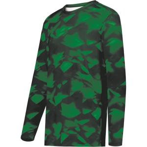 Holloway Men’s Cotton-Touch Poly Cloud Long Sleeve Tee(Dark Green Glacier Print)