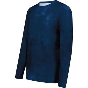 Holloway Men’s Cotton-Touch Poly Cloud Long Sleeve Tee(Navy Cloud Print)
