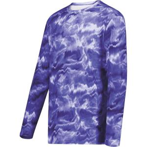 Holloway Men’s Cotton-Touch Poly Cloud Long Sleeve Tee(Purple Shockwave Print)